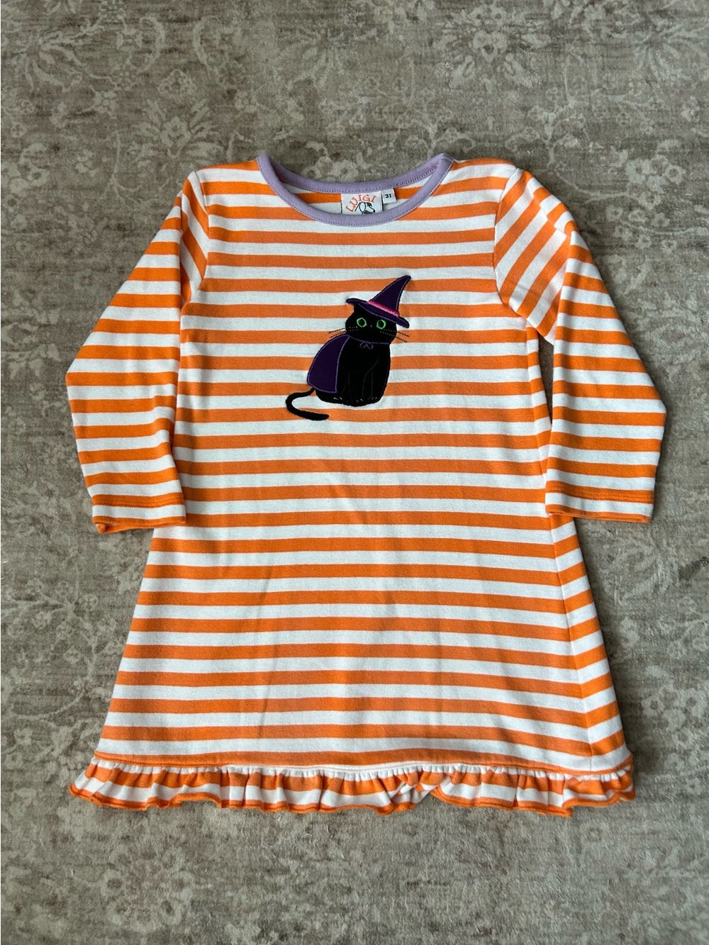 Luigi Halloween Dress Orange & White Striped with Black Witch Cat 3T